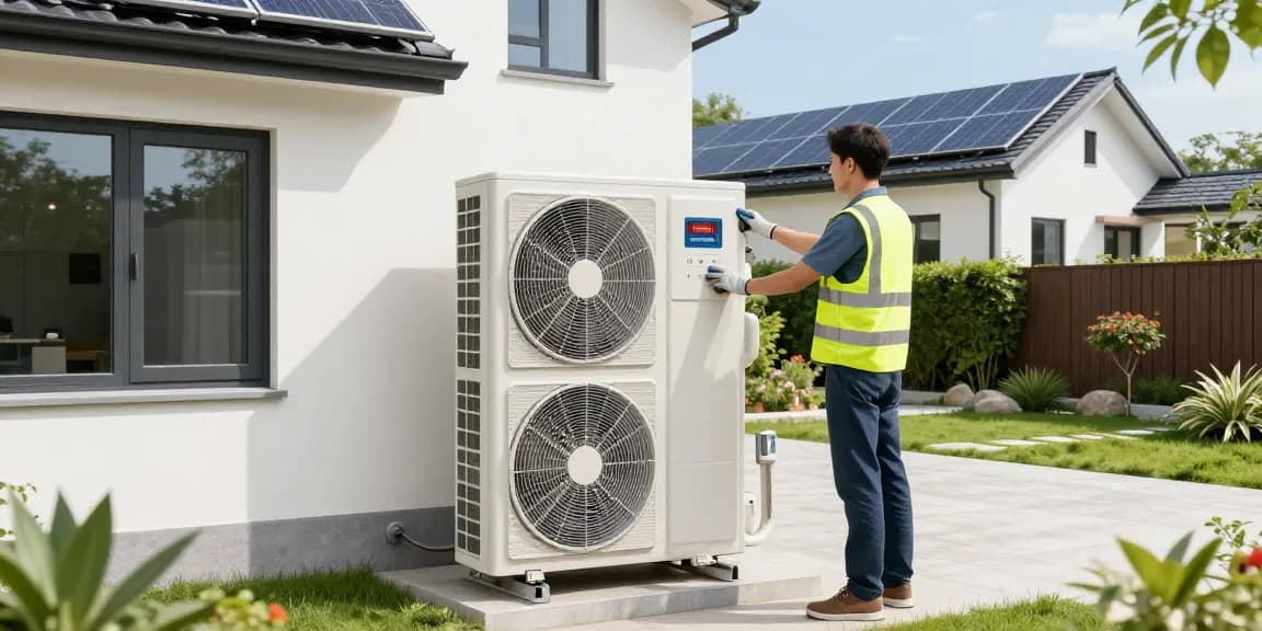 Bosch heat pump installation demonstrating energy efficiency in a modern home.