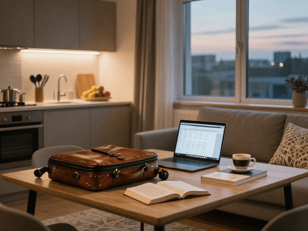 Moderne Monteurwohnung Hannover mit stylischem Interieur und Arbeitsbereich.