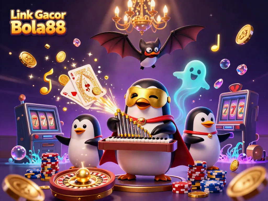 Experience the excitement of Link Gacor Bola88 with a vibrant 3D casino illustration full of winning elements.