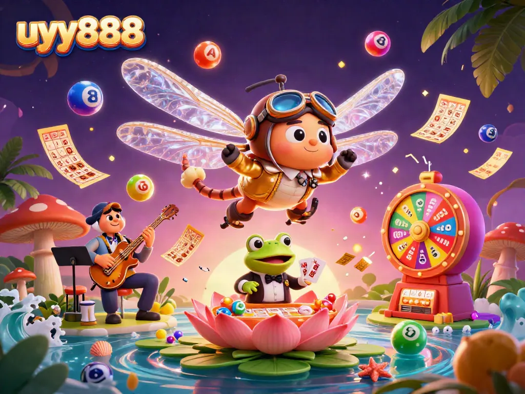 Experience winning moments with uyy888 in this vibrant casino scene featuring dragons and frogs.