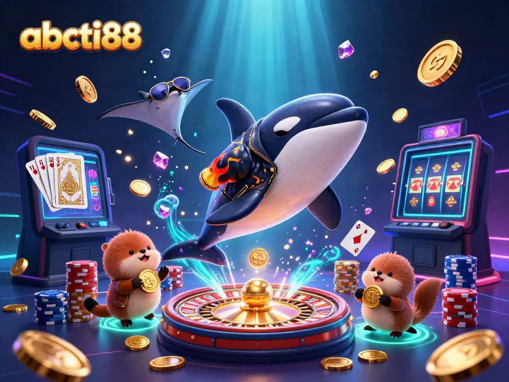 Experience thrilling gaming vibes with abcti88's vibrant underwater casino scene featuring dynamic characters.