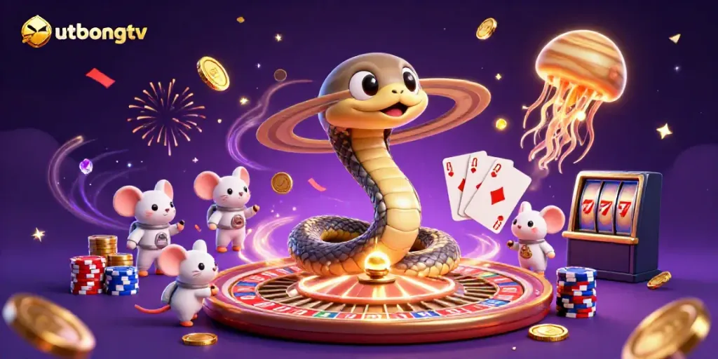 Engage with gaming action on sutbongtv while placing bets in a cosmic casino-themed landscape.