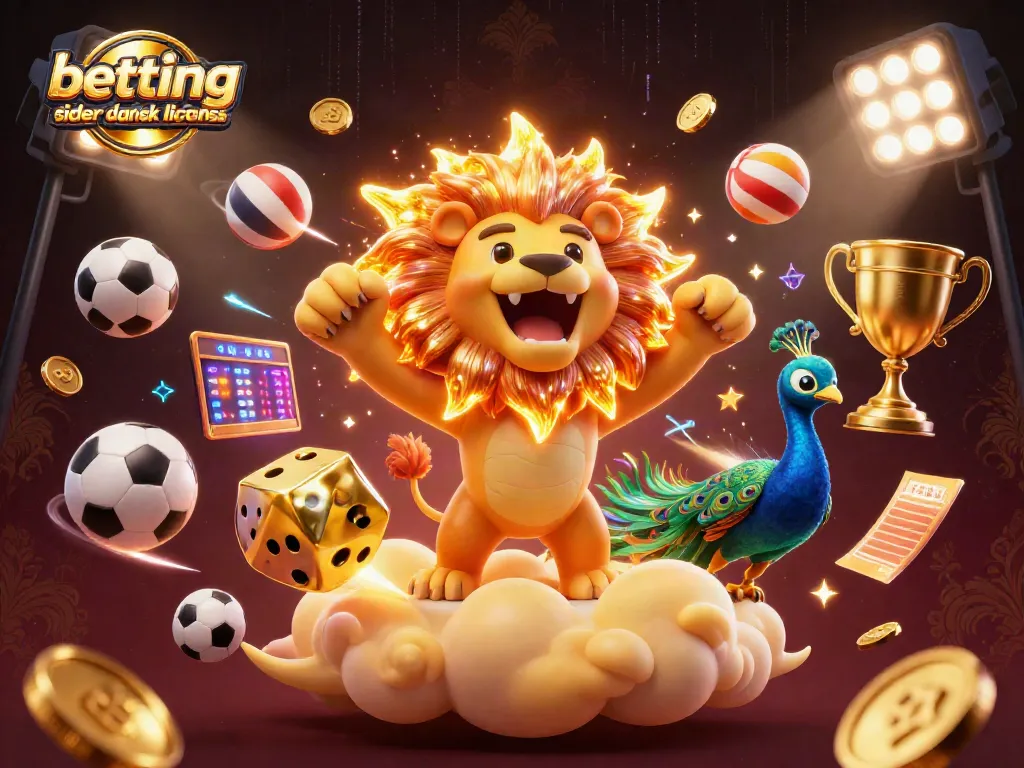 Engage with betting sider uden dansk licens through a striking 3D illustration of a roaring lion amidst dynamic sports elements.