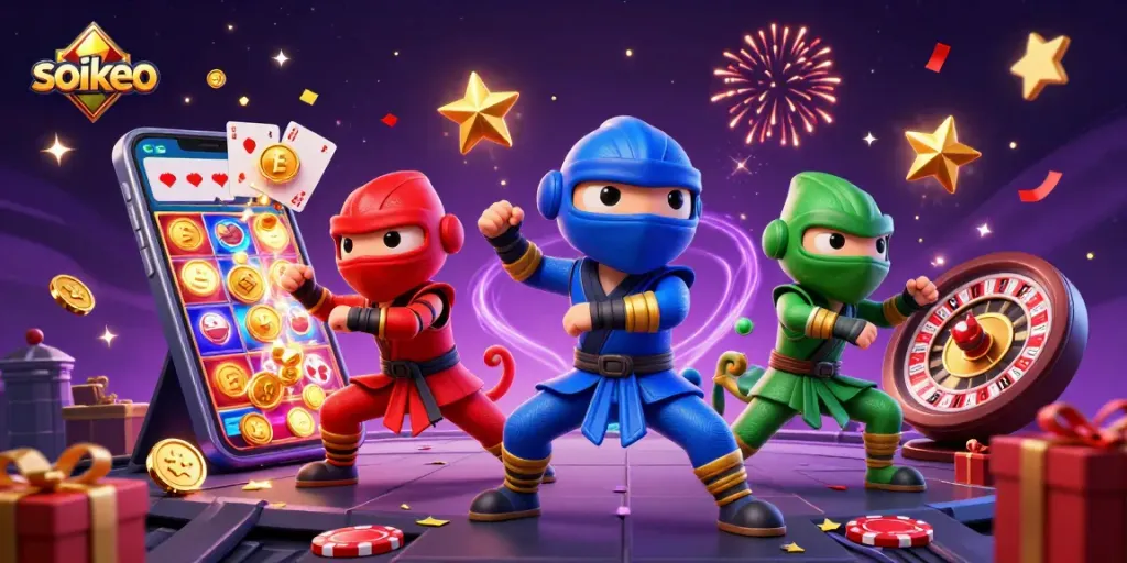 Experience the excitement of soikeo with a visual explosion of slot games and ninja chameleons.