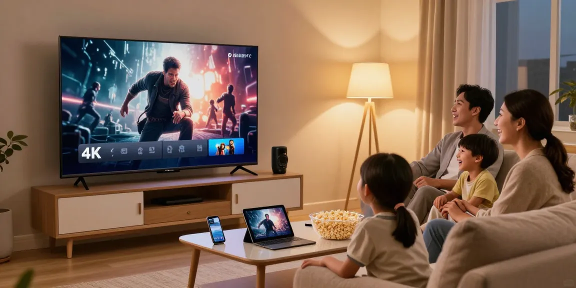 Familie genießt IPTV Streaming im Wohnzimmer, während sie IPTV kaufen.