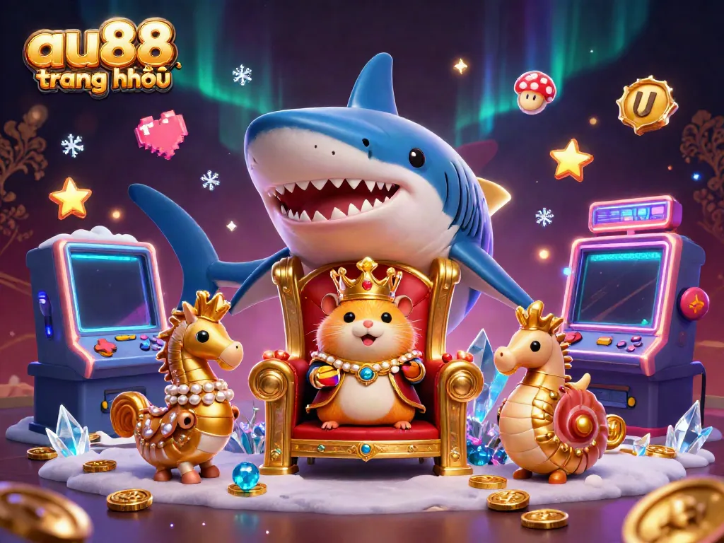 Experience the excitement of au88 trang chủ with this vibrant 3D casino scene showcasing games and characters.