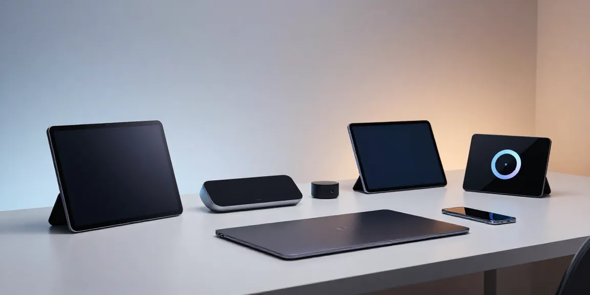 Innovative Gadgets in einem modernen Büro mit Softwareentwicklung und Cloud-Technologie.