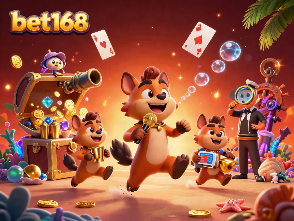 Experience the vibrant comedy casino scene at bet168, featuring hyenas entertaining with drinks and security.