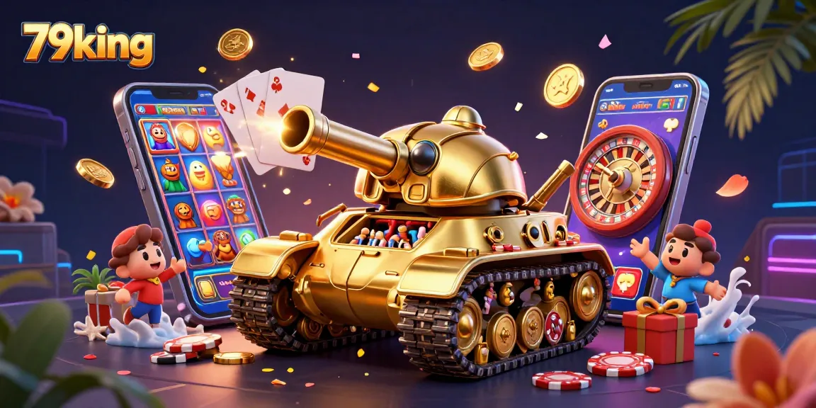 Join the fun at 79king with a vibrant casino scene featuring a miniature casino, games, and exciting action.