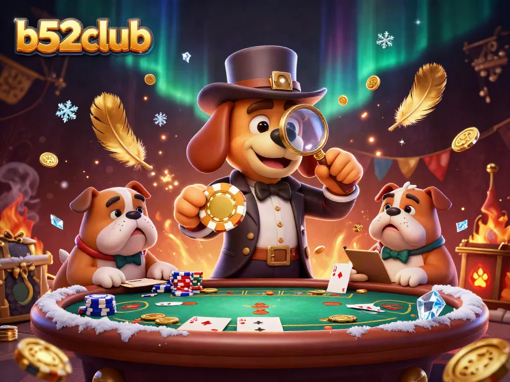 Engage with thrilling poker action at b52club, showcasing a detective revealing clues amidst gaming excitement.