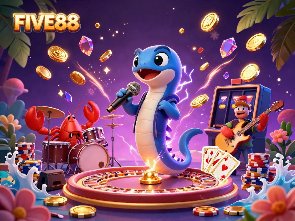Experience vibrant underwater entertainment at FIVE88 with a DJ eel and a lively casino band.