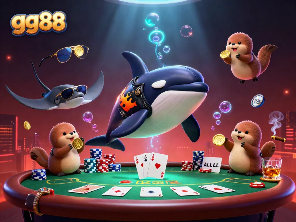 Experience thrilling gaming with gg88's vibrant poker scene featuring cartoon sea creatures.