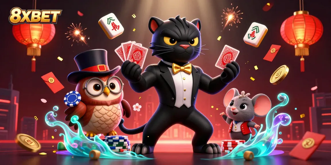 Engage in exciting gaming moments with 8XBET, showcasing vibrant characters and casino elements.