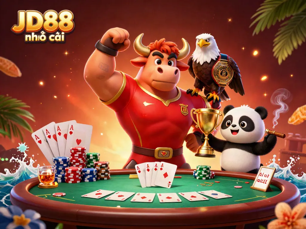 Join the celebration at JD88 nhà cái with vibrant characters at a lively poker scene!