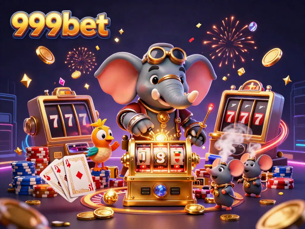 Experience the thrilling 999bet gaming scene with a steampunk elephant engineer and dynamic elements.