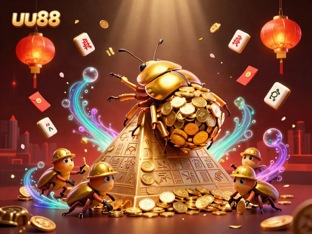 Experience thrilling gameplay with uu88 featuring golden beetles and casino symbols in action.