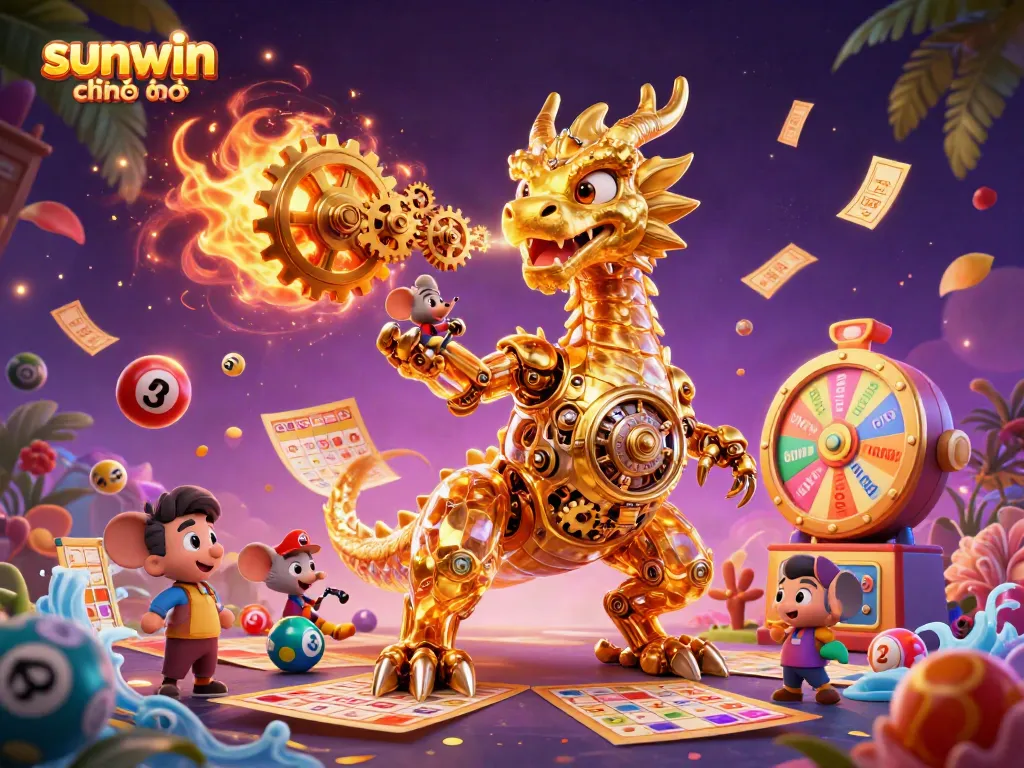 Experience excitement with sunwin chính thức featuring a golden dragon and dynamic lottery elements.