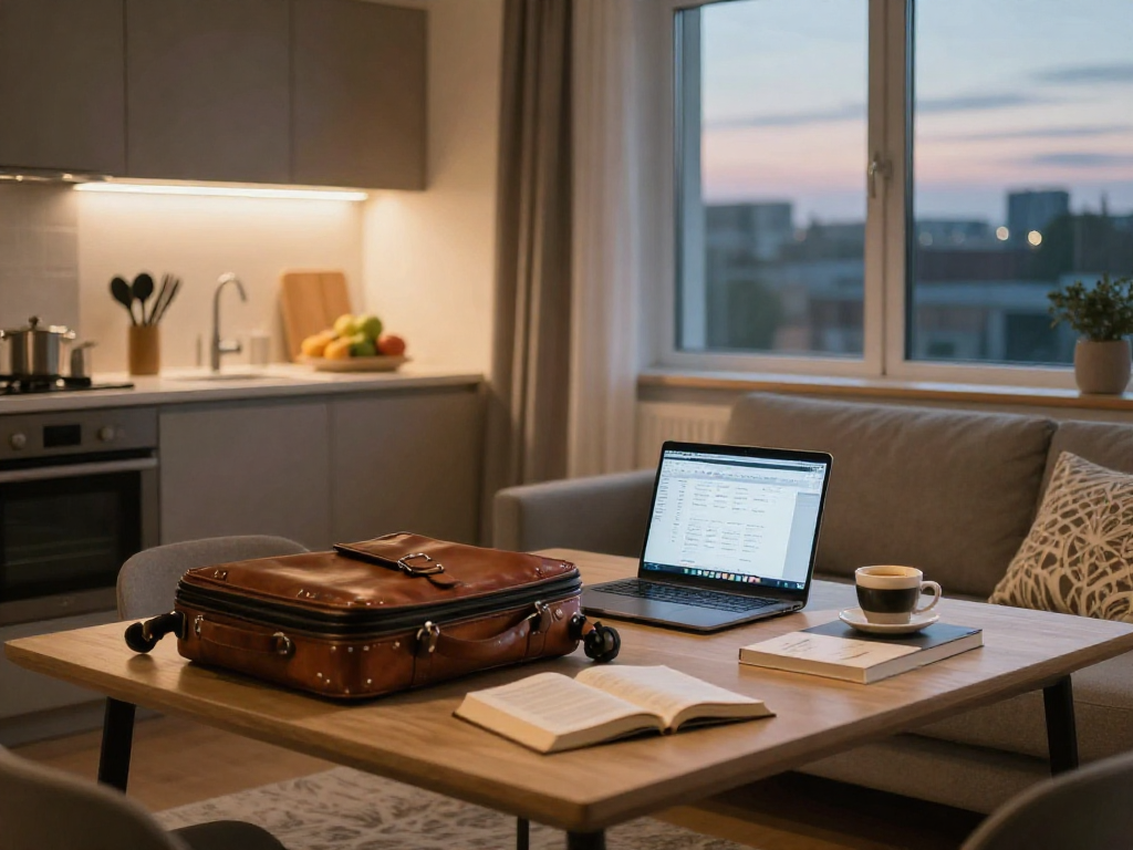 Moderne Monteurwohnung Hannover mit stylischem Interieur und Arbeitsbereich.