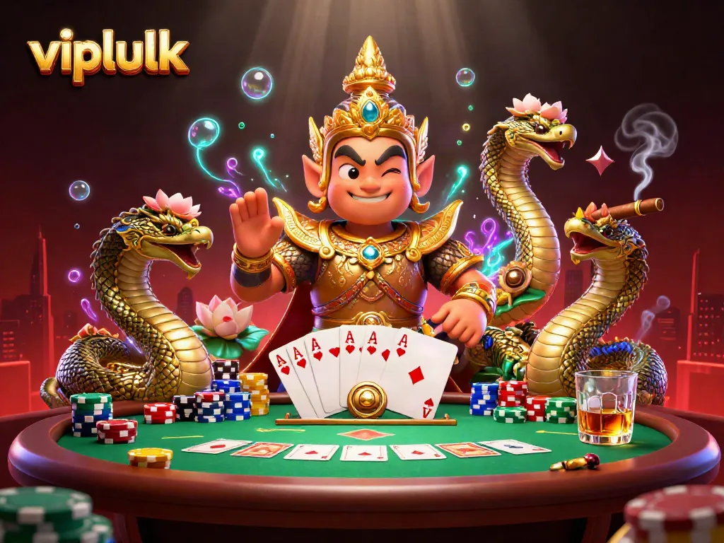 Experience the vibrant atmosphere of vipluck's lively casino scene filled with poker elements.