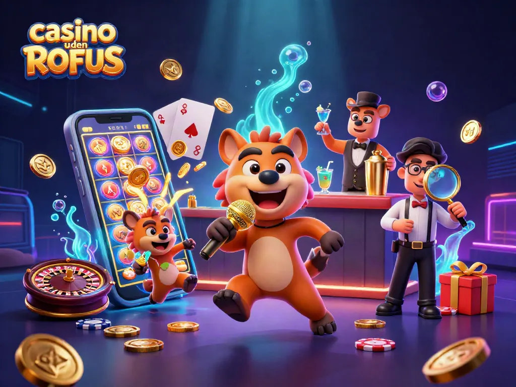 Experience thrilling gameplay at a casino uden ROFUS, animated by lively hyenas in a vibrant club scene.