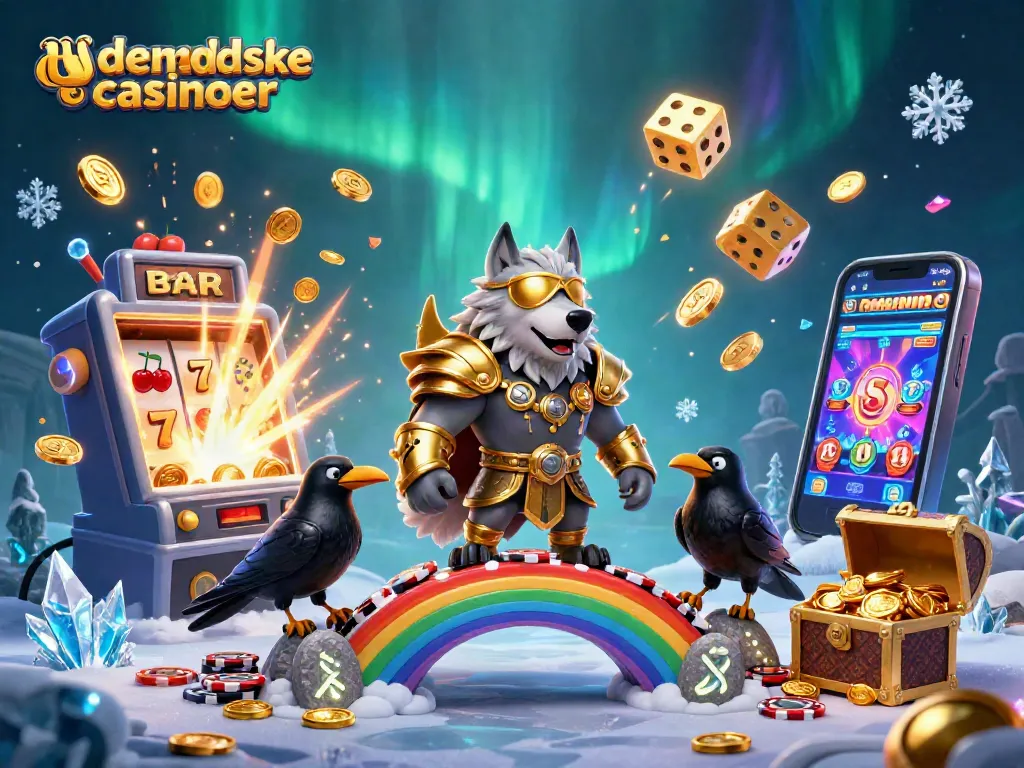 Experience the thrill of udenlandske casinoer with Odin and ravens amidst a burst of casino elements.
