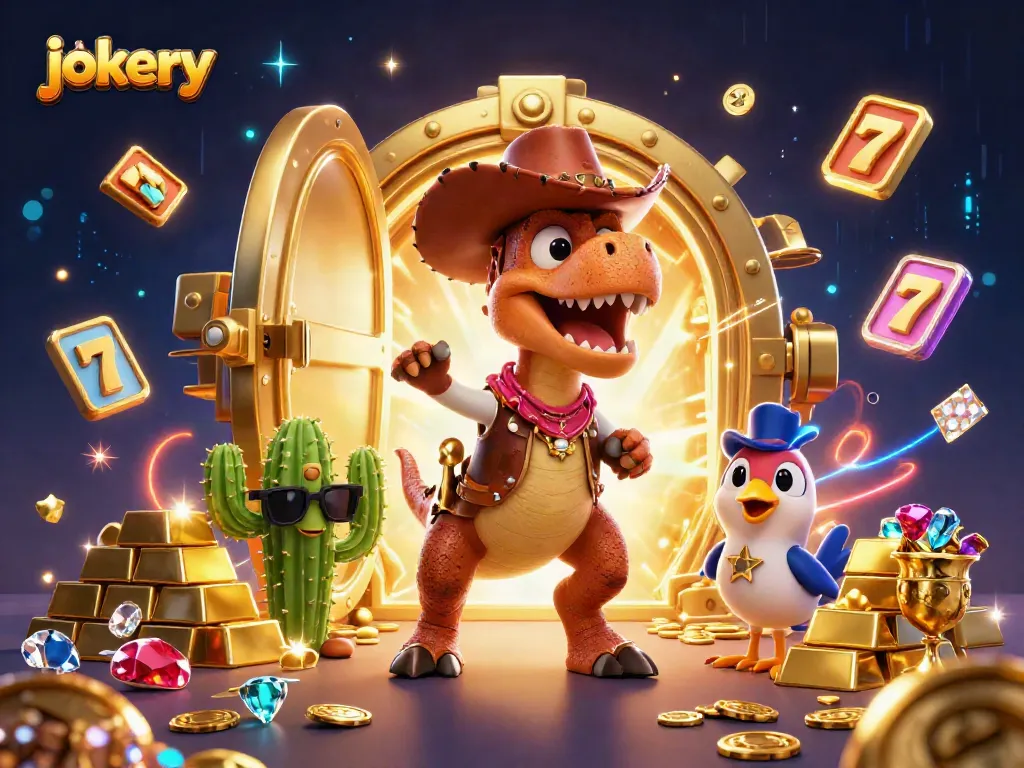 Experience jokery with vibrant slots and treasure in a dynamic 3D casino scene.