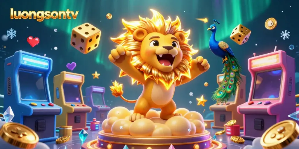 Experience immersive gambling at luongsontv with a dazzling lion and game elements.