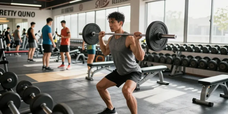 Sportler im Anabolika Shop mit Gewichten, motivierender Fitnessumgebung und modernem Equipment.