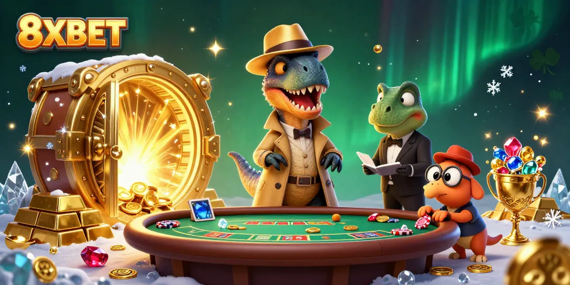 Experience exciting gaming at 8XBET with a thrilling blackjack scene featuring clever characters.