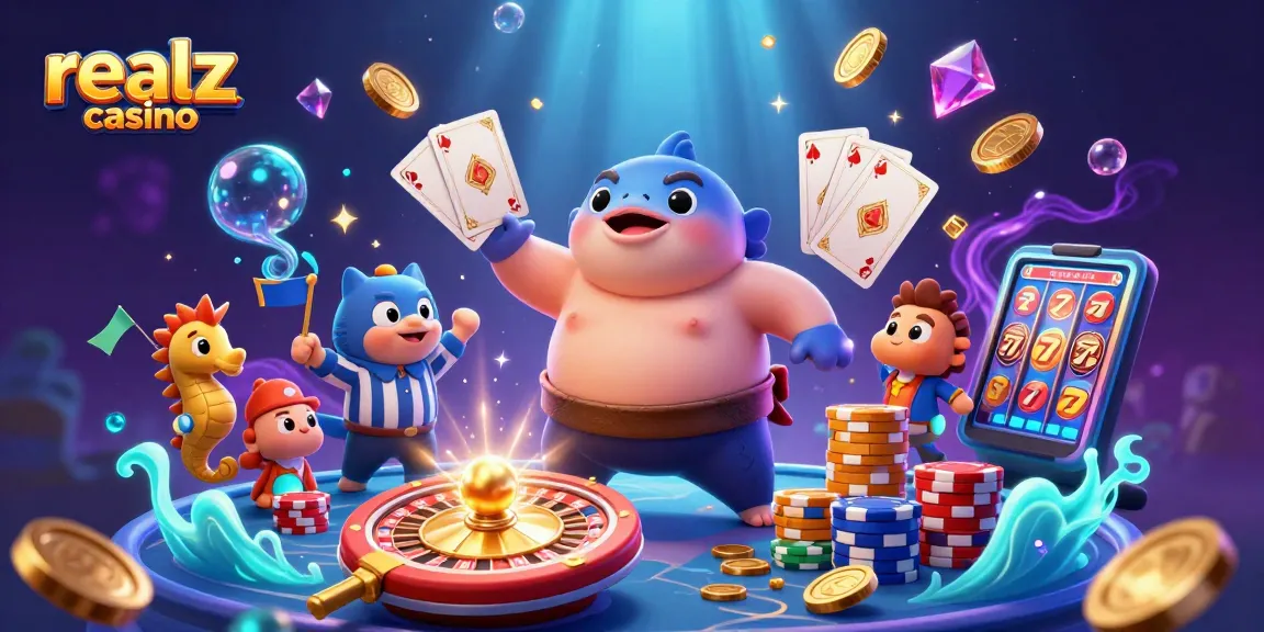 Realz casino highlights gaming excitement with a vibrant underwater scene featuring dazzling games and characters.