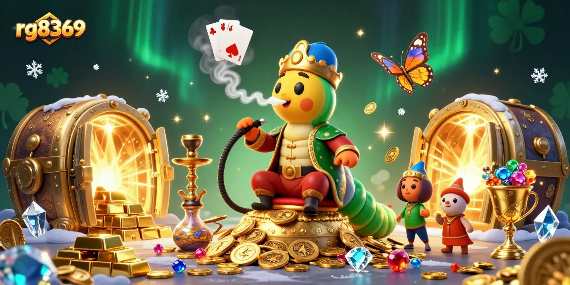 Play exciting games at rg8369 with a vibrant 3D illustration of unique casino characters and treasures.