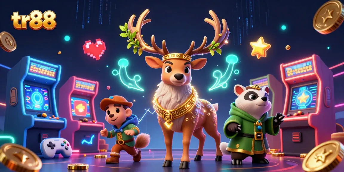 Experience the thrill of tr88 with a vibrant 3D online casino scene featuring game elements and whimsical characters.