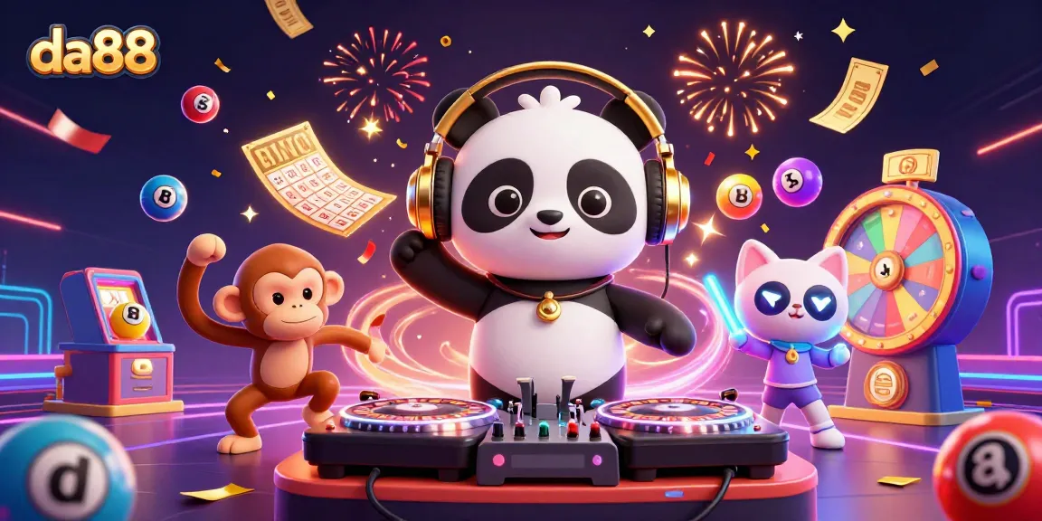 Experience the excitement of da88 with vibrant casino characters and dynamic elements in a lively 3D scene.