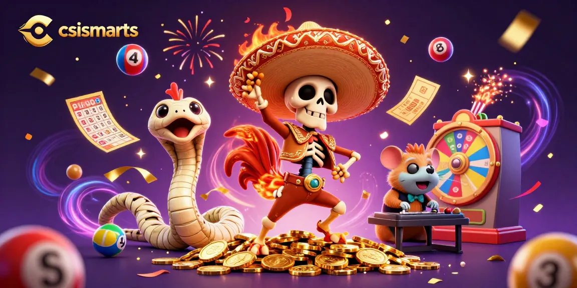 csismarts themed illustration showcasing lively 3D characters and gambling elements in a vibrant casino environment.
