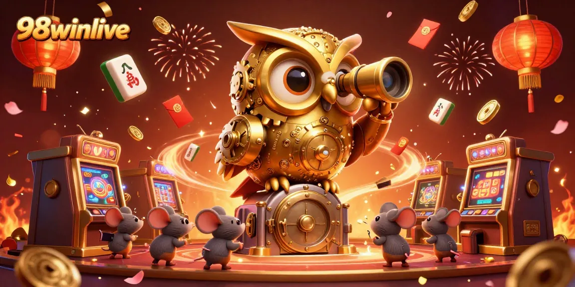 Engage in gaming excitement with 98winlive's vibrant casino scene featuring a golden owl.