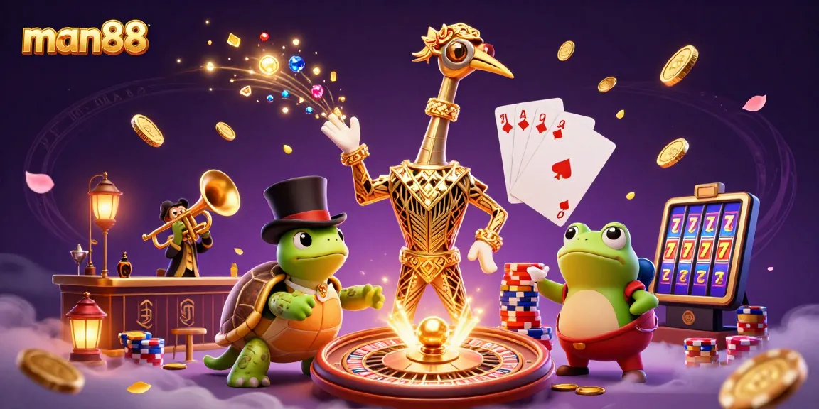Experience excitement with man88: vibrant casino scene featuring unique characters and engaging gaming elements.