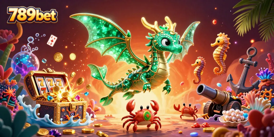 Experience thrilling gameplay at 789bet with a vibrant 3D casino scene featuring sea creatures and slot elements.