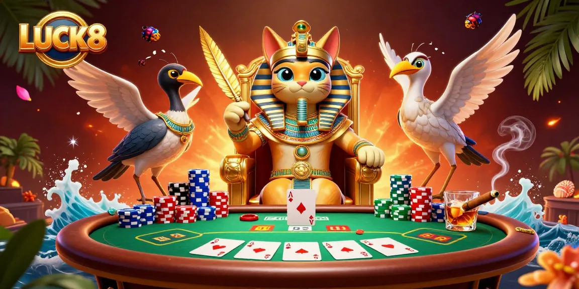 Join the exciting LUCK8 casino experience with dynamic gaming elements and vibrant characters.