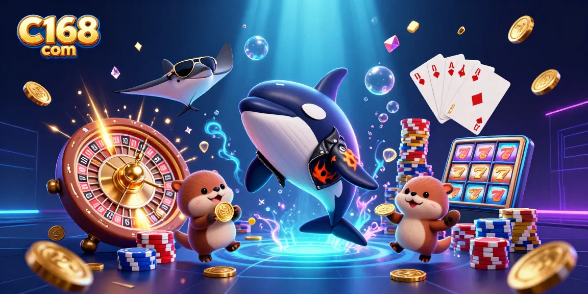 Catch exhilarating wins with C168 com in this vibrant underwater casino scene featuring animated characters.